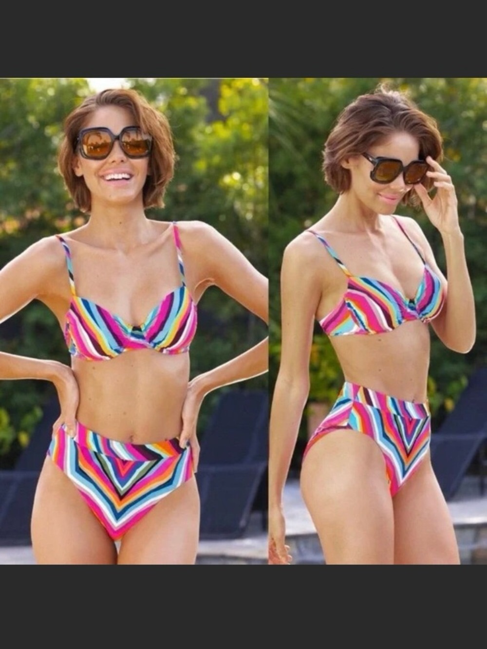 New Trina Turk multicolor Louvre highwaist bikini set underwire top size 6
